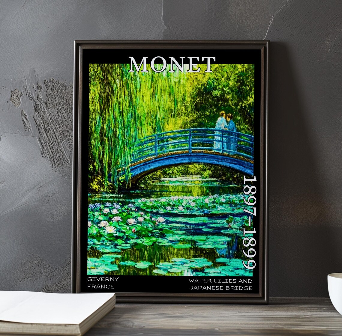Japanese Bridge Two Women White Lilies Monet 1897-1899 Poster