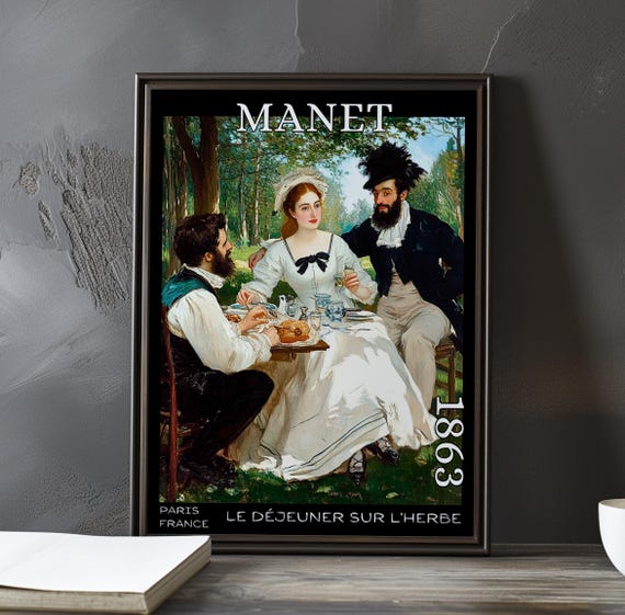 Le Djeuner Sur Lherbe 1863 Douard Manet Print Poster French Modernism Impressionist Nude Salon Des Refuss Art Outdoor Gathering