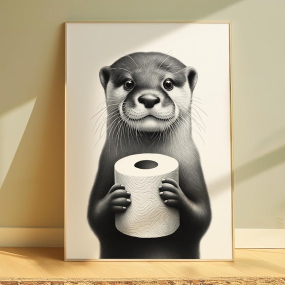 Otter Preppy Trendy Poster Bundle, Maximalist Bath