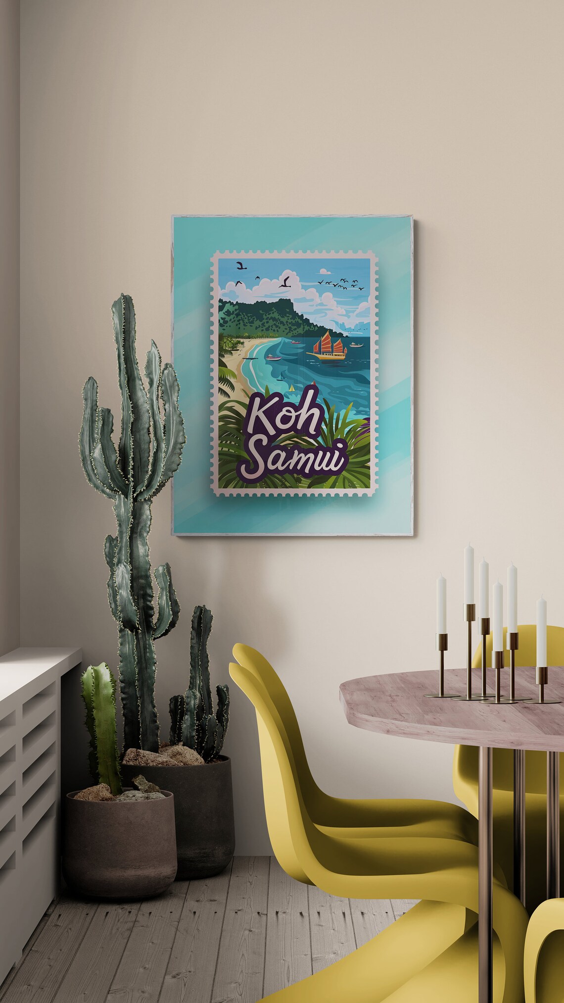 Koh Samui Thailand Tropical Beach Cove Stamp Style Travel Poster - Image 4