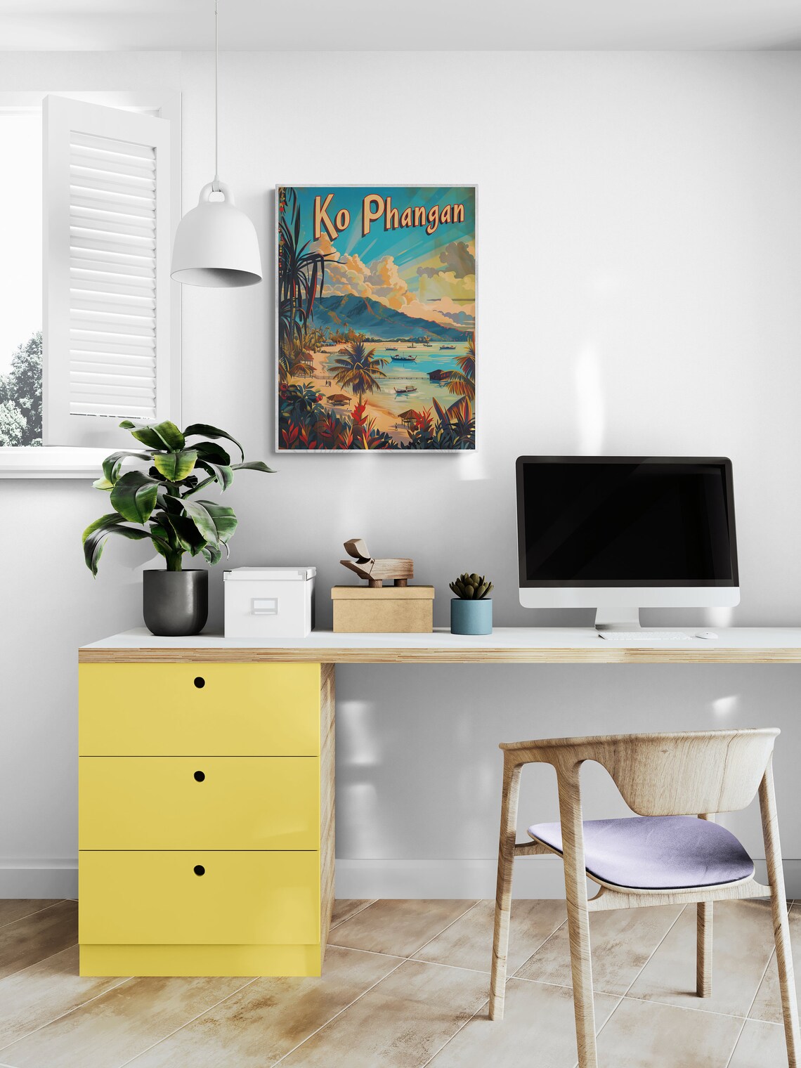 Ko Phangan Tropical Beach Boats Palm Trees Thailand Travel Poster - Image 4