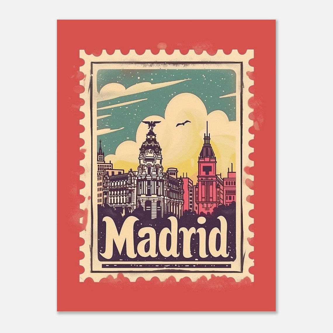 Madrid Spain Historic Landmark Evening Retro Stamp Travel Poster - Image 2