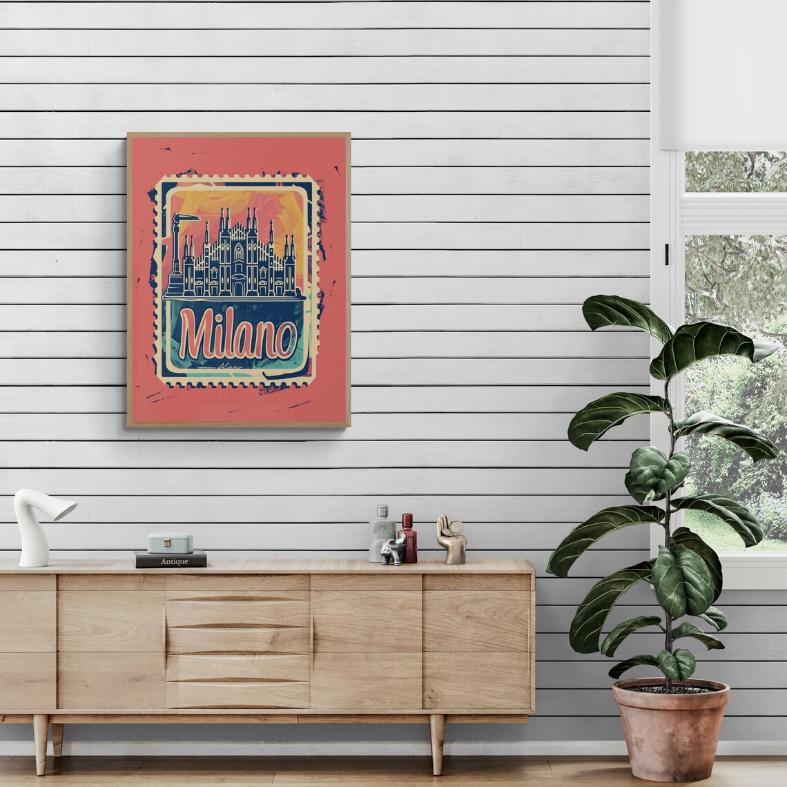 Milan Duomo Silhouette Pink Grunge Vintage Stamp Italy Travel Poster - Image 5