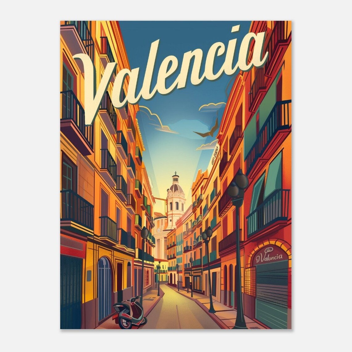 Valencia Old Town Street Cathedral Retro Spanish Travel Poster - Image 2