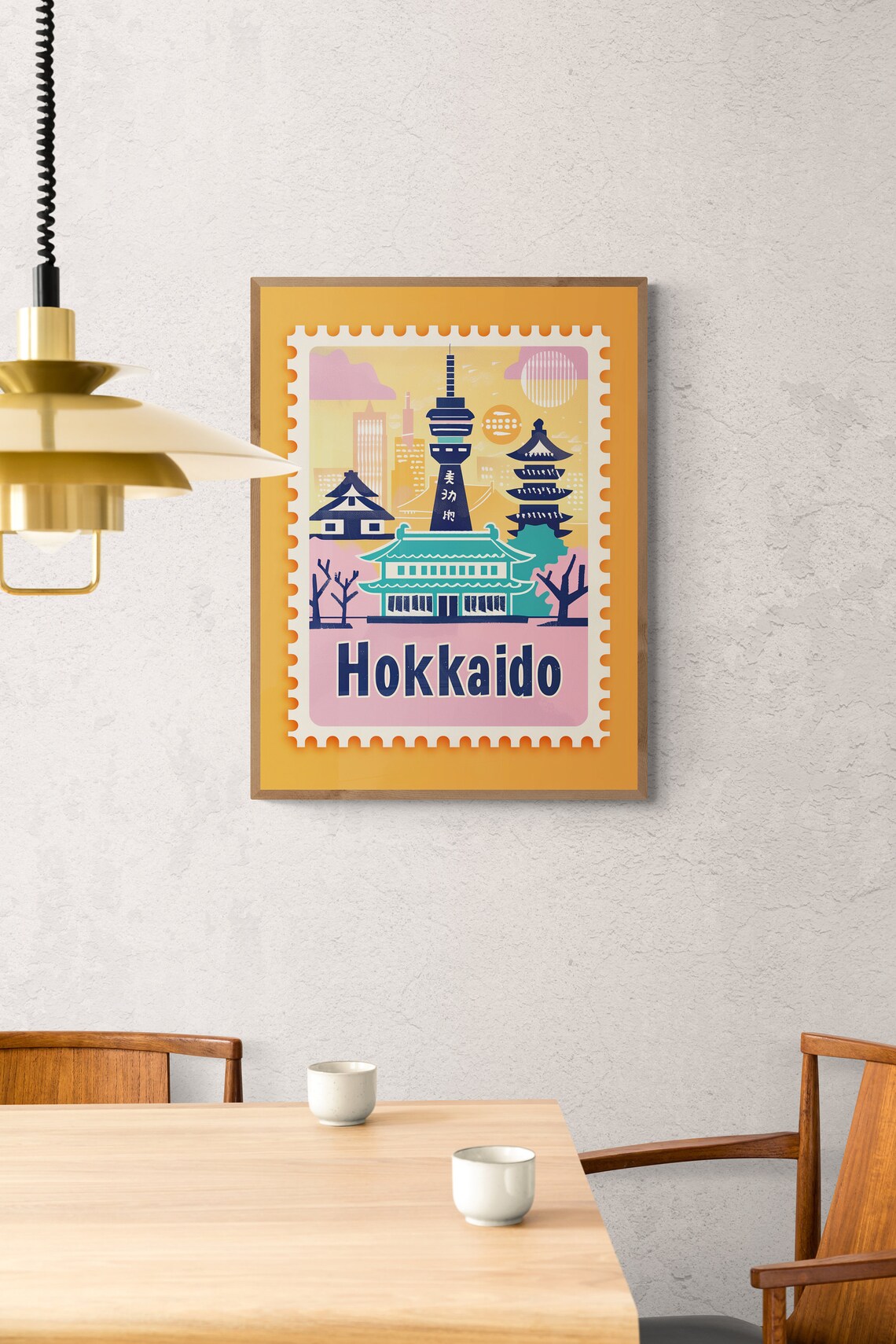 Hokkaido Japan Temple Tower Vintage Travel Stamp Style Poster - Image 3