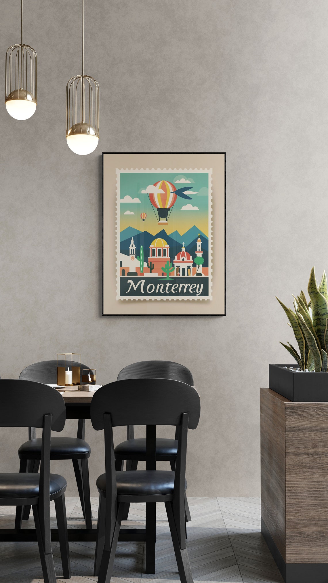 Monterrey Mexico Vintage Postage Stamp City Skyline Travel Poster - Image 5