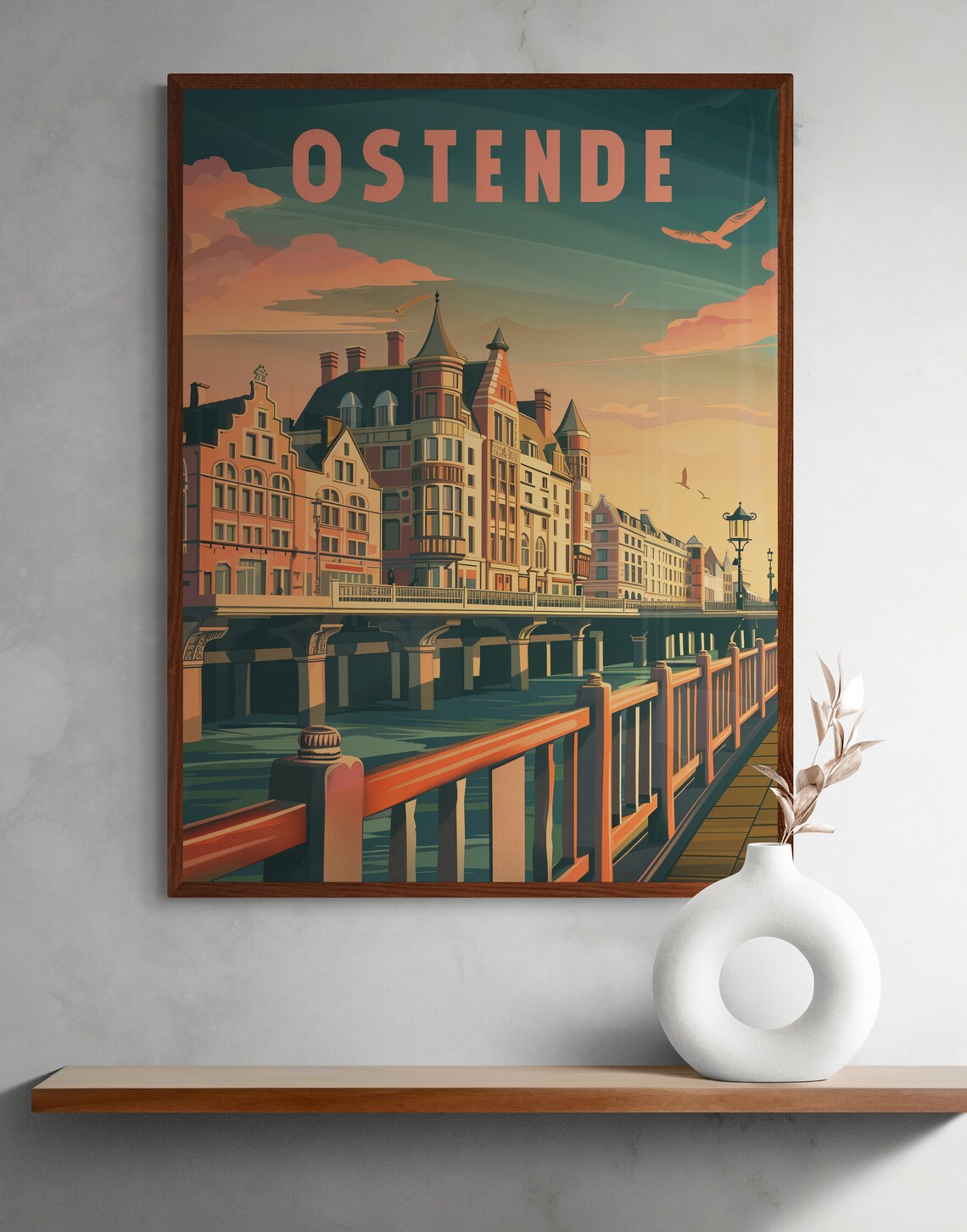Ostend Belgium Waterfront Promenade Pier Sunset Sky Travel Poster - Image 2