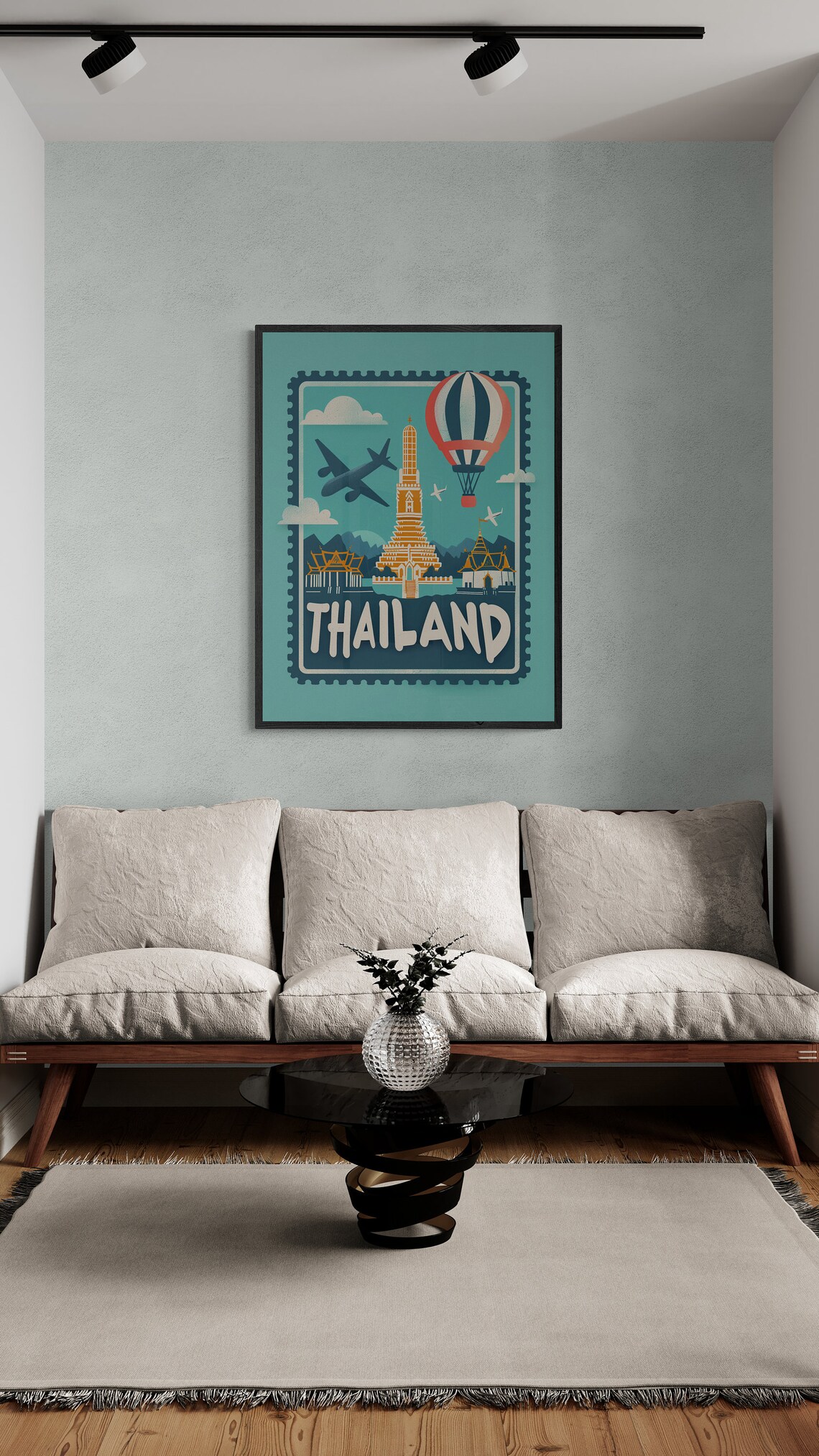 Thailand Temple Wat Arun Vintage Postage Stamp Travel Art Poster - Image 3