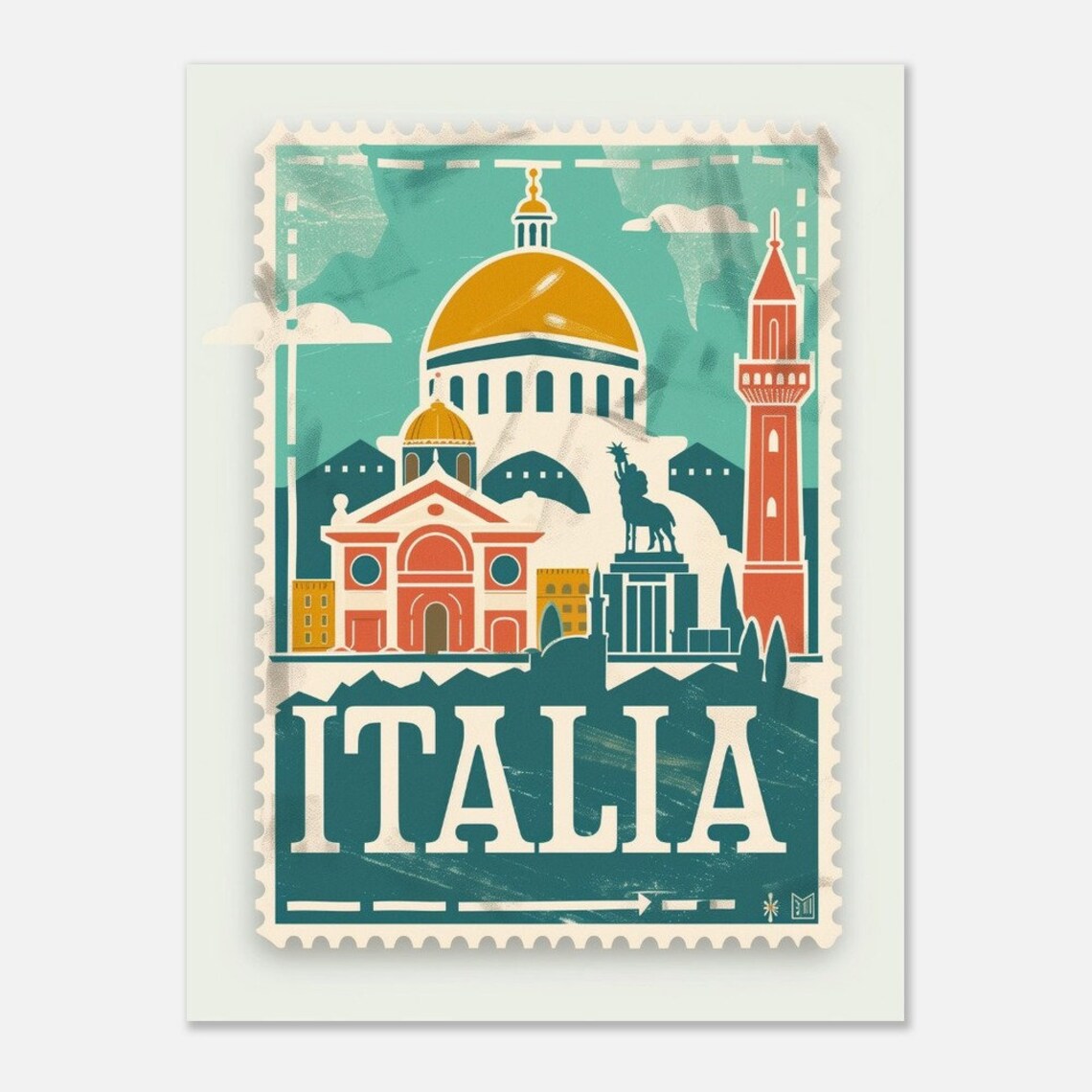 Italy Landmarks Collage Italia Vintage Stamp Teal Travel Poster - Image 2