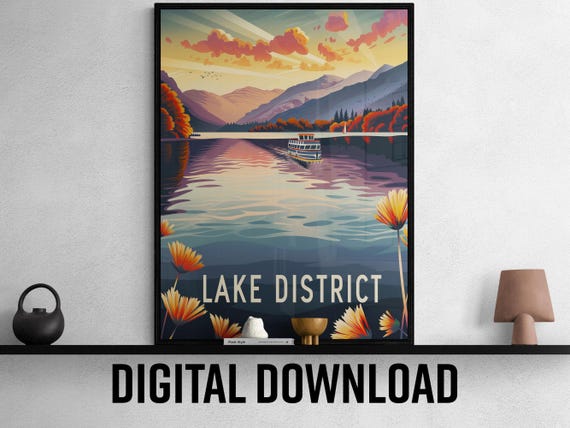 Lake District Travel Poster Scenic Landscape Art Perfect For Home Decor Ideal Gift For Travelers