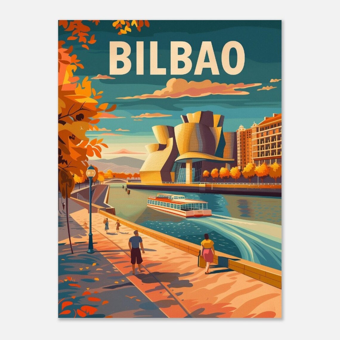 Bilbao Guggenheim Museum Riverside Autumn Day Vintage Travel Poster - Image 2