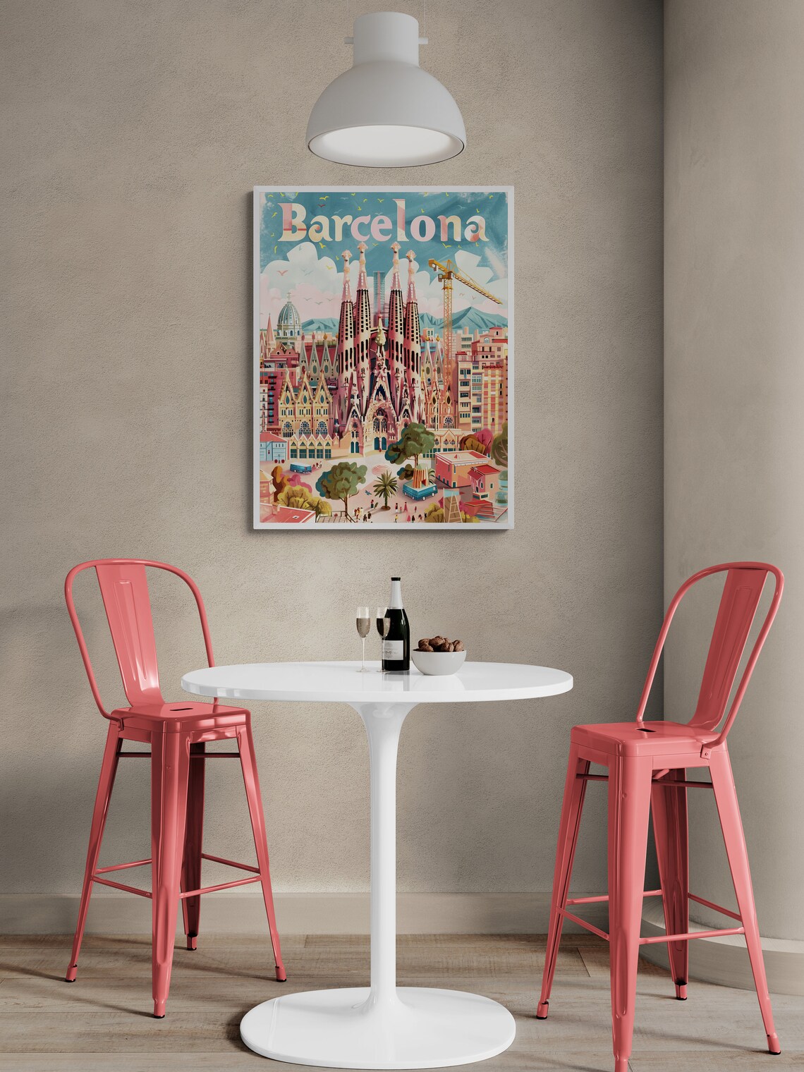 Barcelona Sagrada Familia Cathedral Pastel Vintage Spain Travel Poster - Image 5