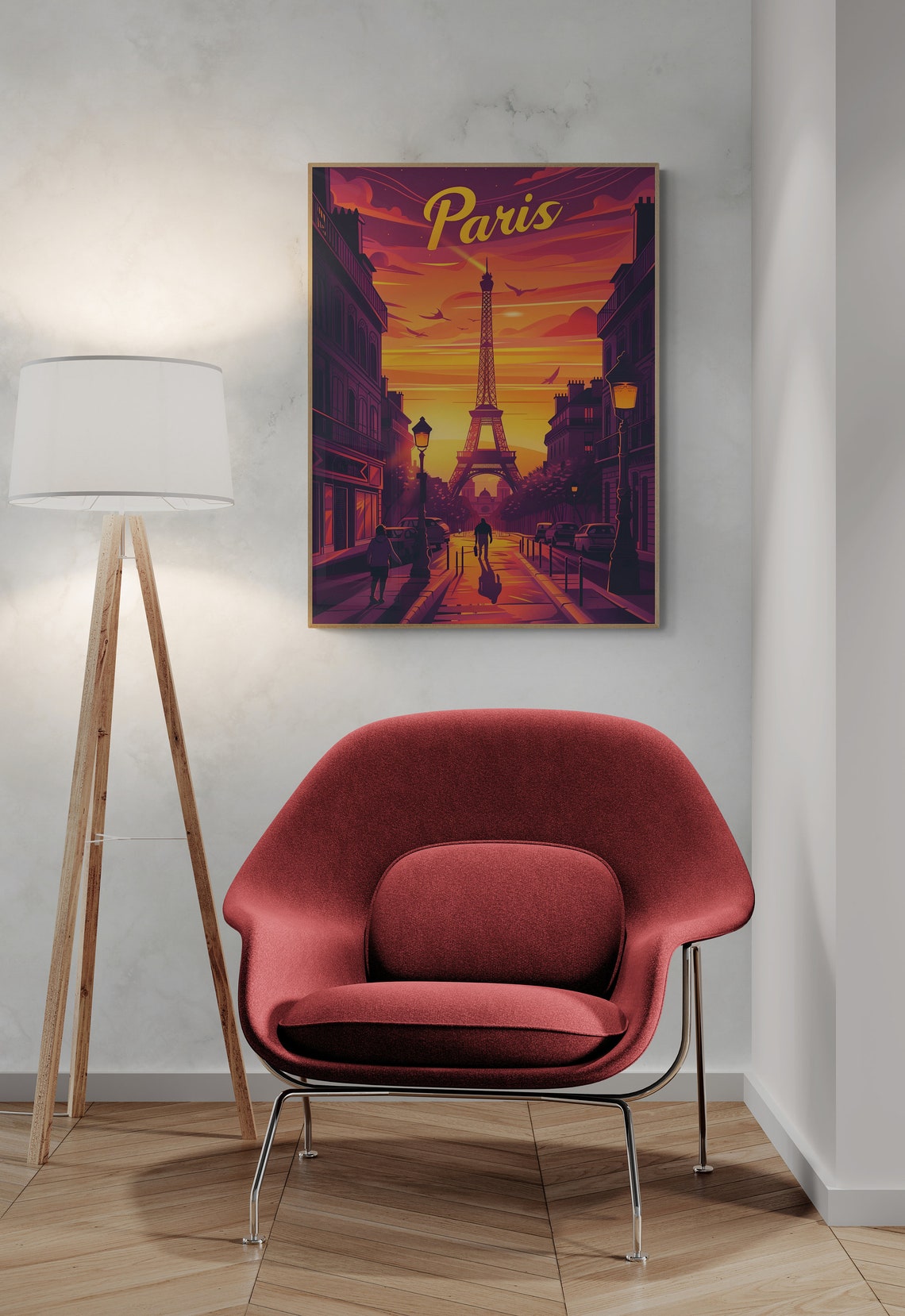 Paris Eiffel Tower Sunset Street Lamplight Vintage Travel Poster - Image 5