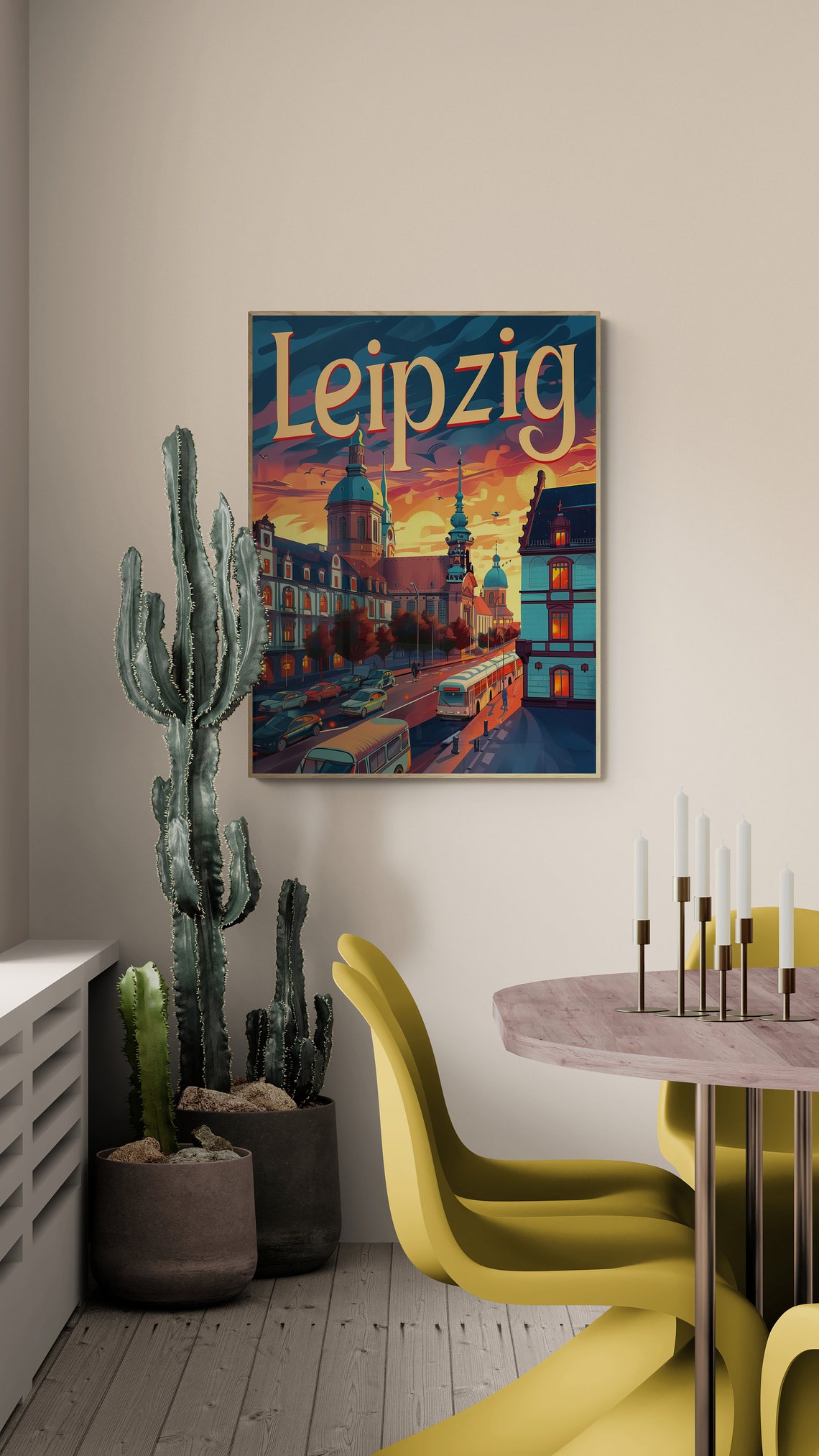 Leipzig Germany St Nicholas Church Buses Sunset Vintage Travel Poster - Image 4