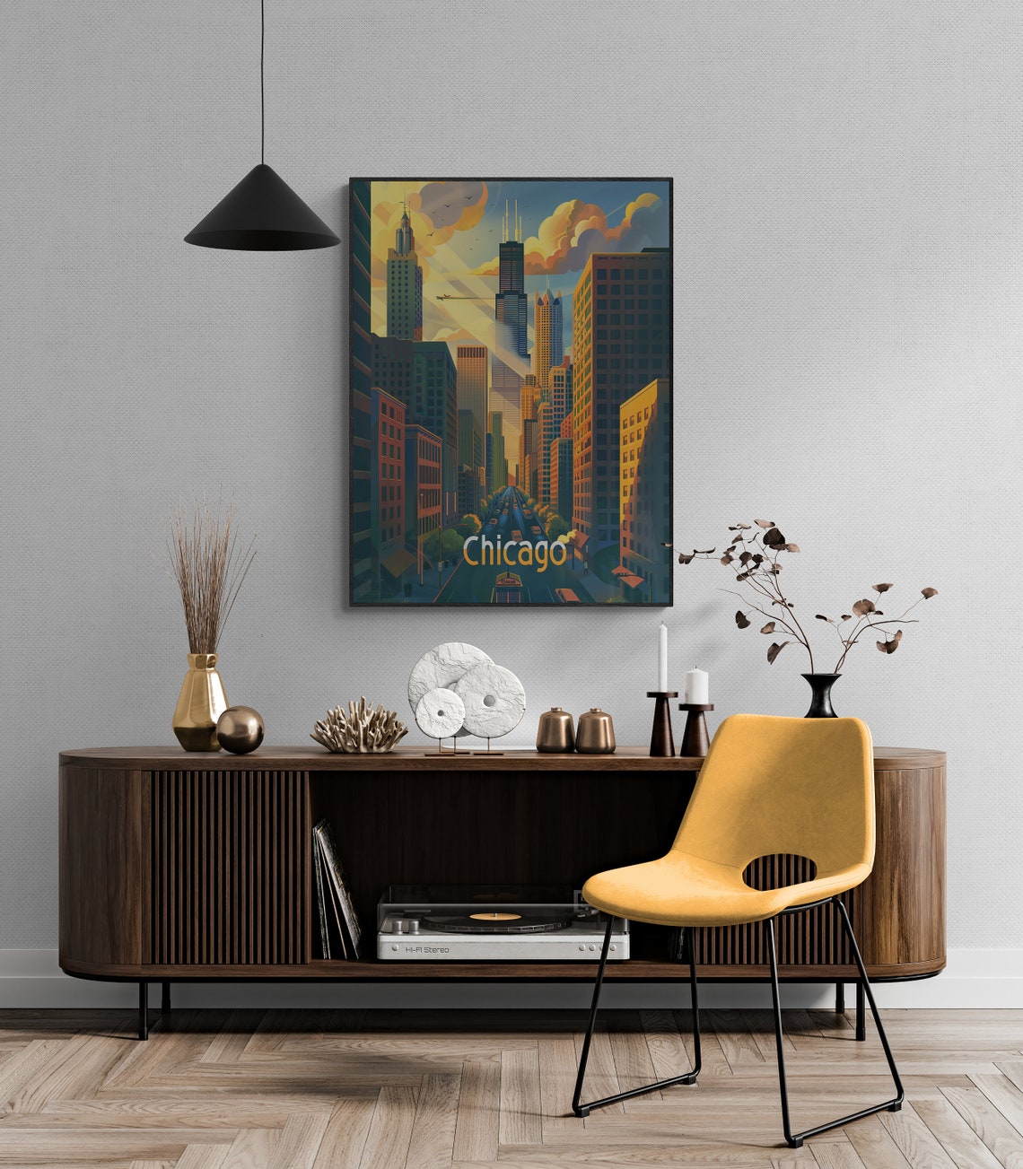 Chicago Downtown Willis Tower Sunset Retro Illinois Poster Art - Image 4