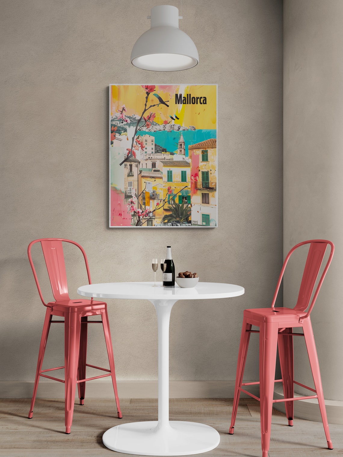 Mallorca Mediterranean Old Town Blossom Branches Collage Travel Poster - Image 3