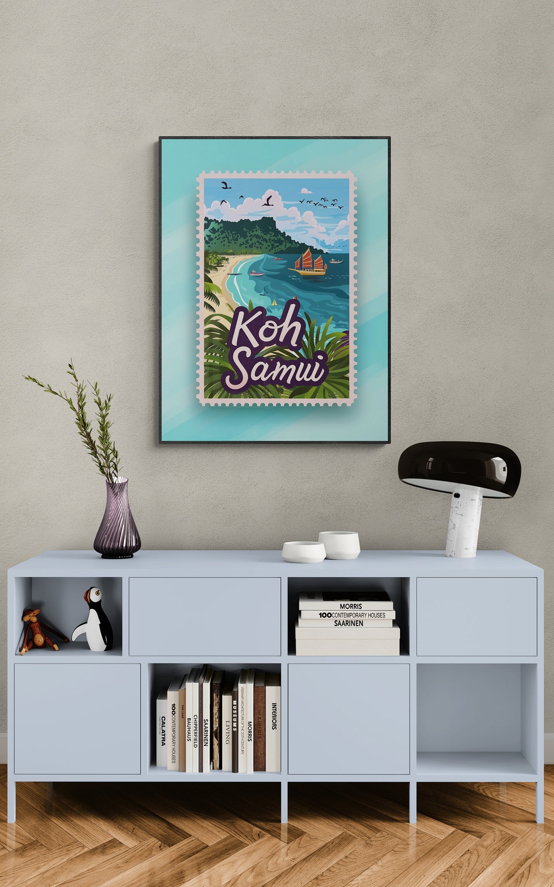 Koh Samui Thailand Tropical Beach Cove Stamp Style Travel Poster - Image 5