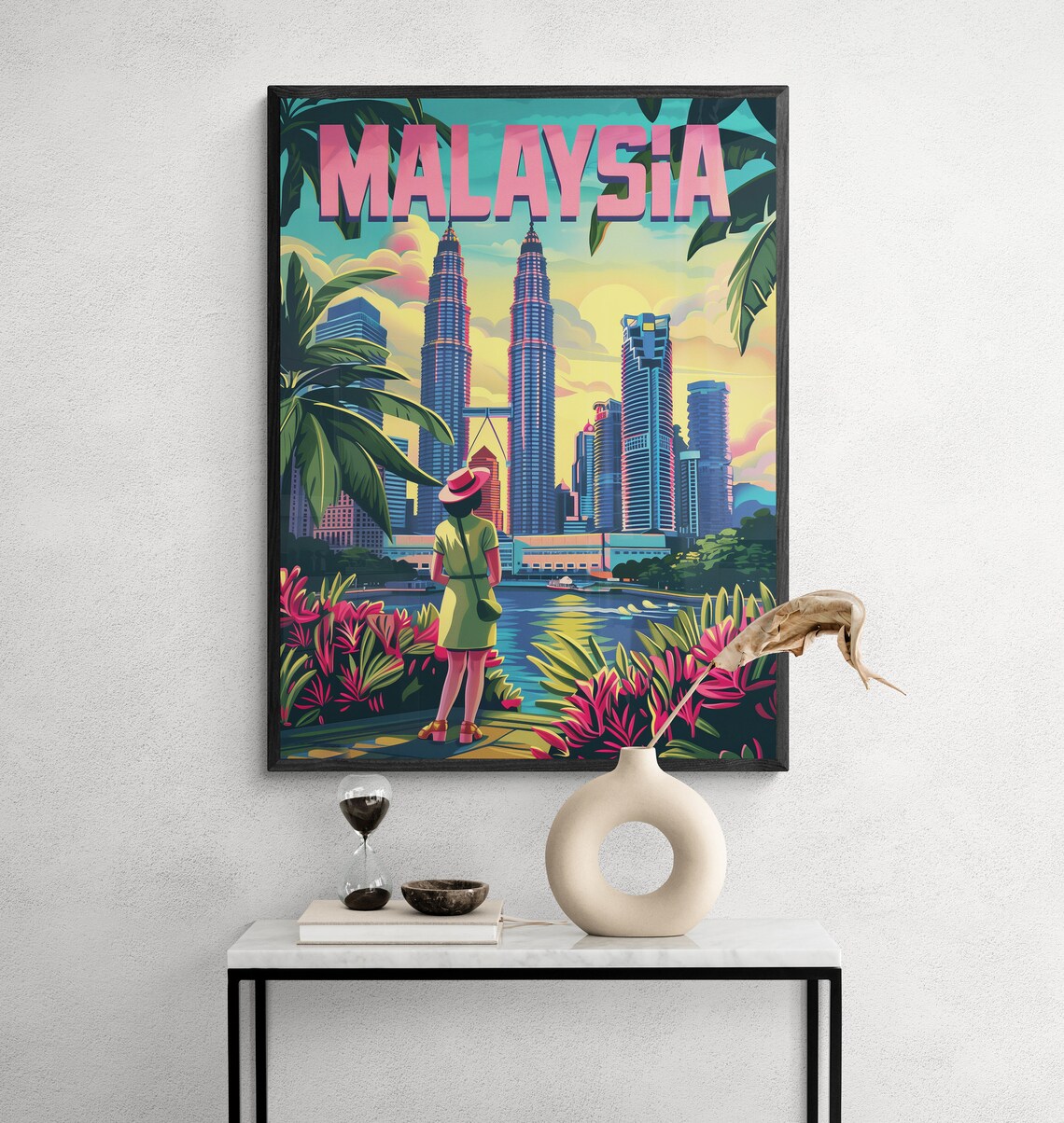Malaysia Petronas Towers Tropical City Skyline Travel Poster - Image 3