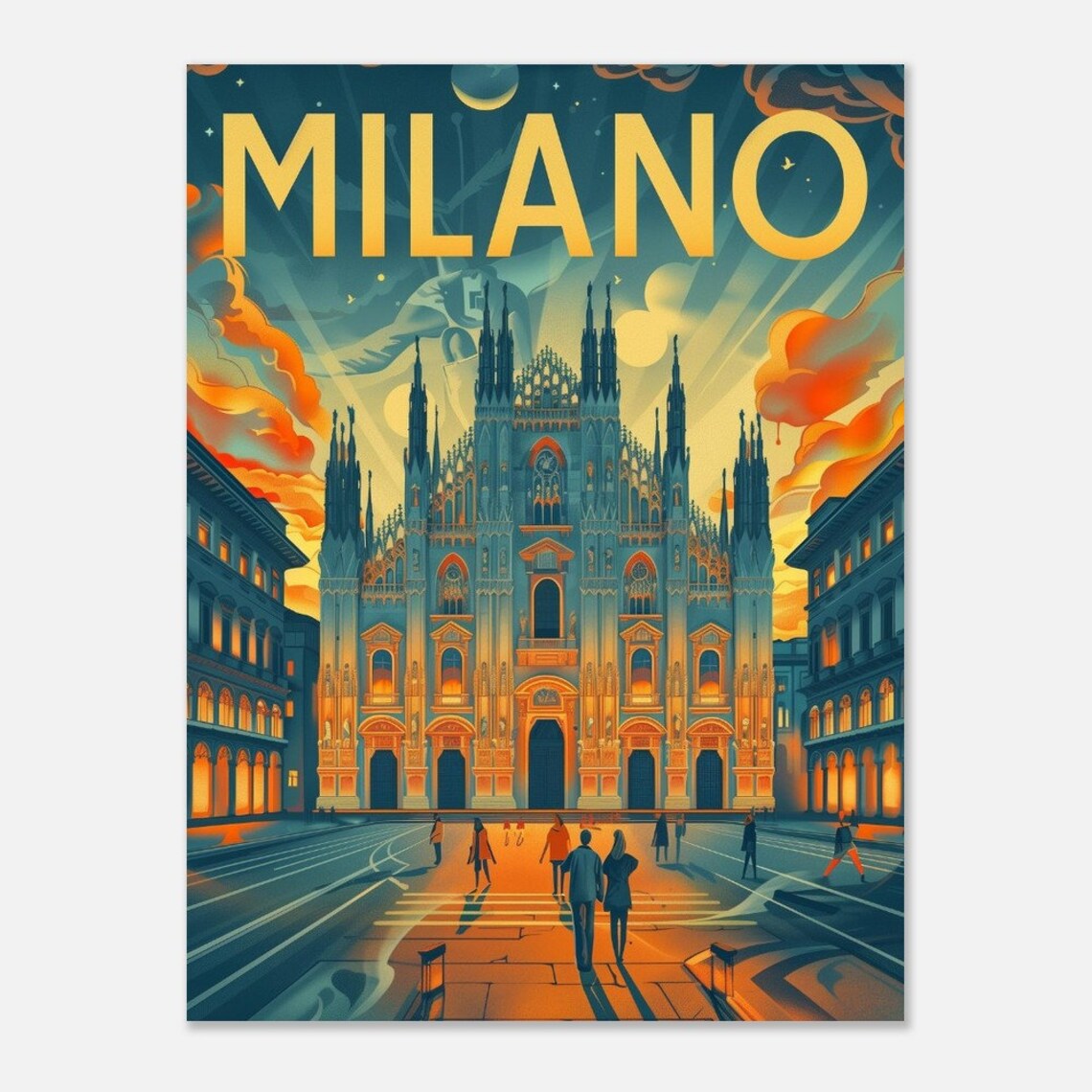 Milano Duomo Night Cathedral Vintage Italian Architecture Poster - Image 2