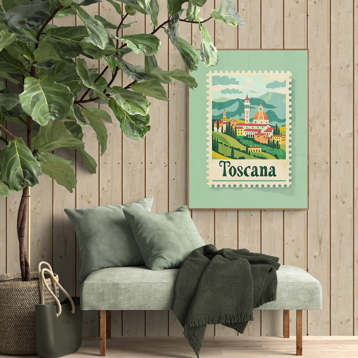 Tuscany Hill Town Cypress Trees Vintage Stamp Toscana Travel Poster - Image 4