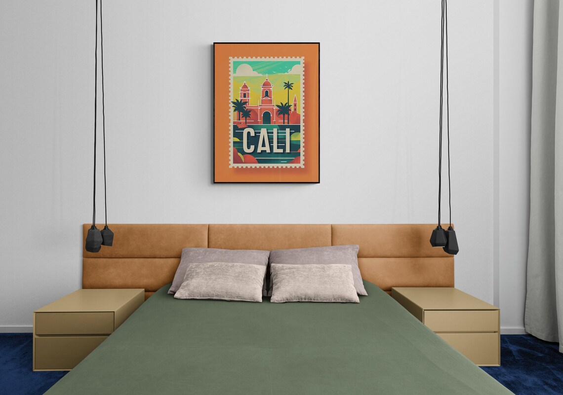 Cali Colombia Church Palms Vintage Travel Stamp Style Poster - Image 5