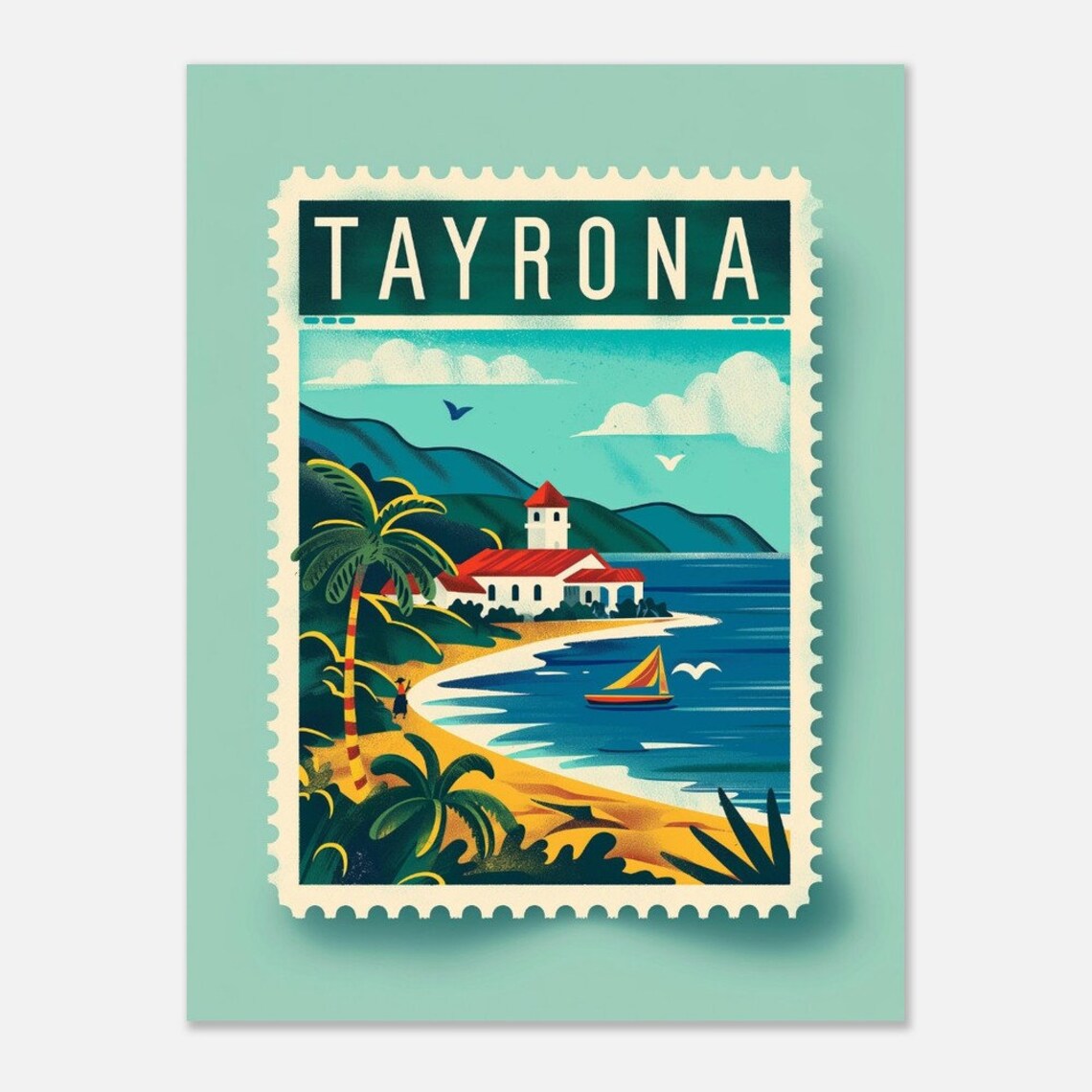 Tayrona Colombia Vintage Postage Stamp Beach Travel Souvenir Poster - Image 2