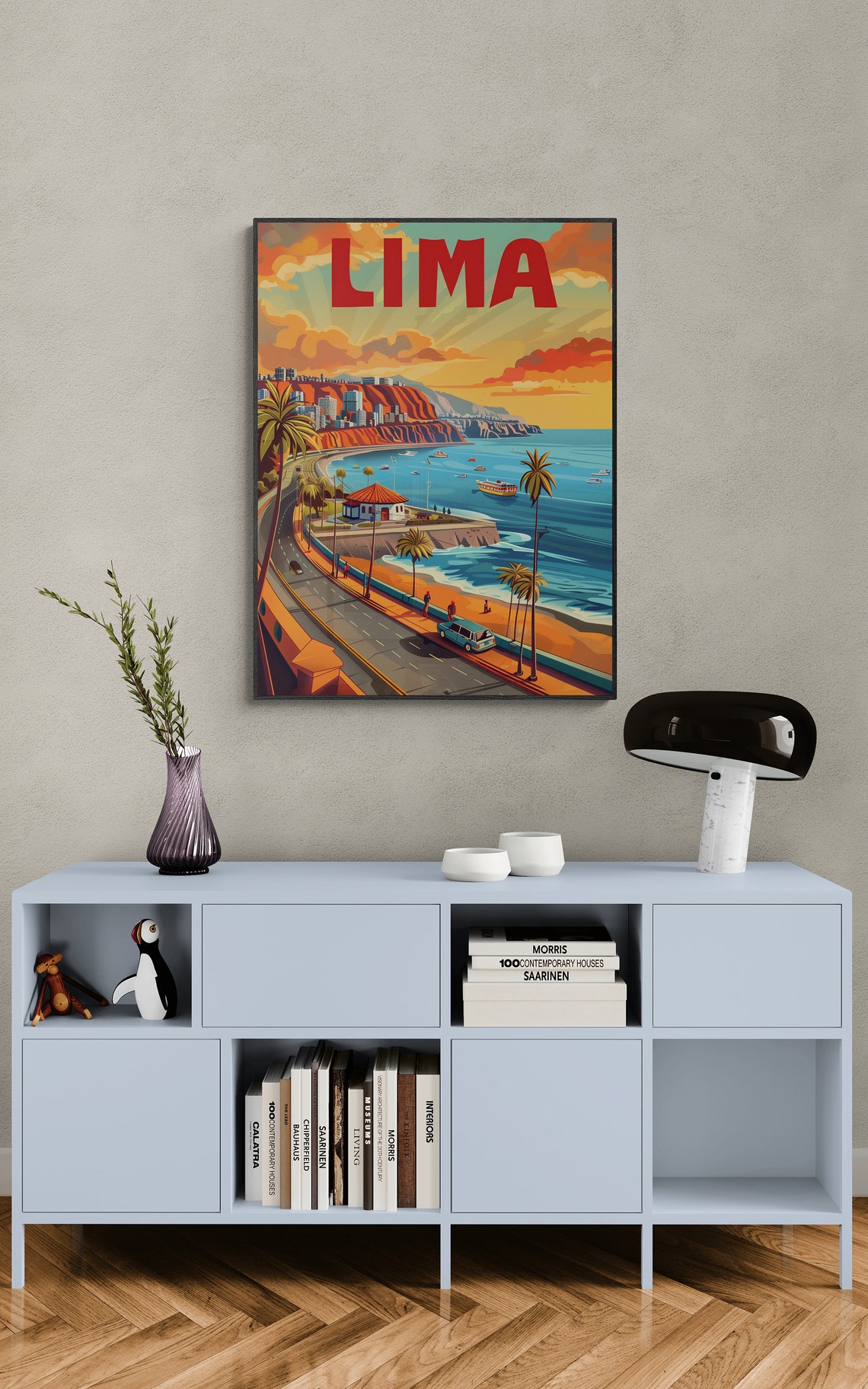 Lima Peru Miraflores Cliffs Pacific Coast Sunset Vintage Travel Poster - Image 4