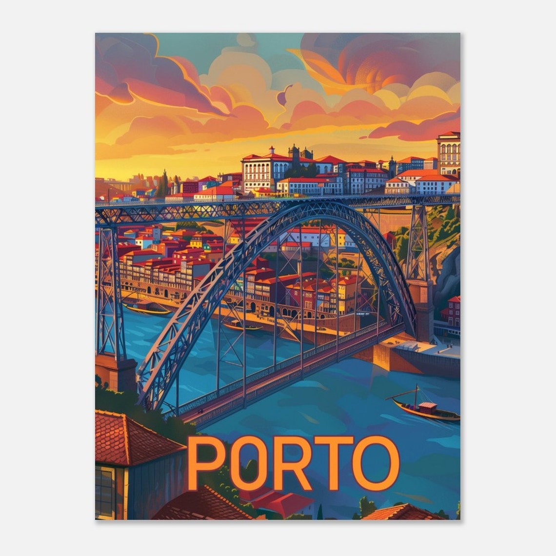 Porto Dom Luis Iron Bridge Sunset Douro River Vintage Poster Art - Image 2