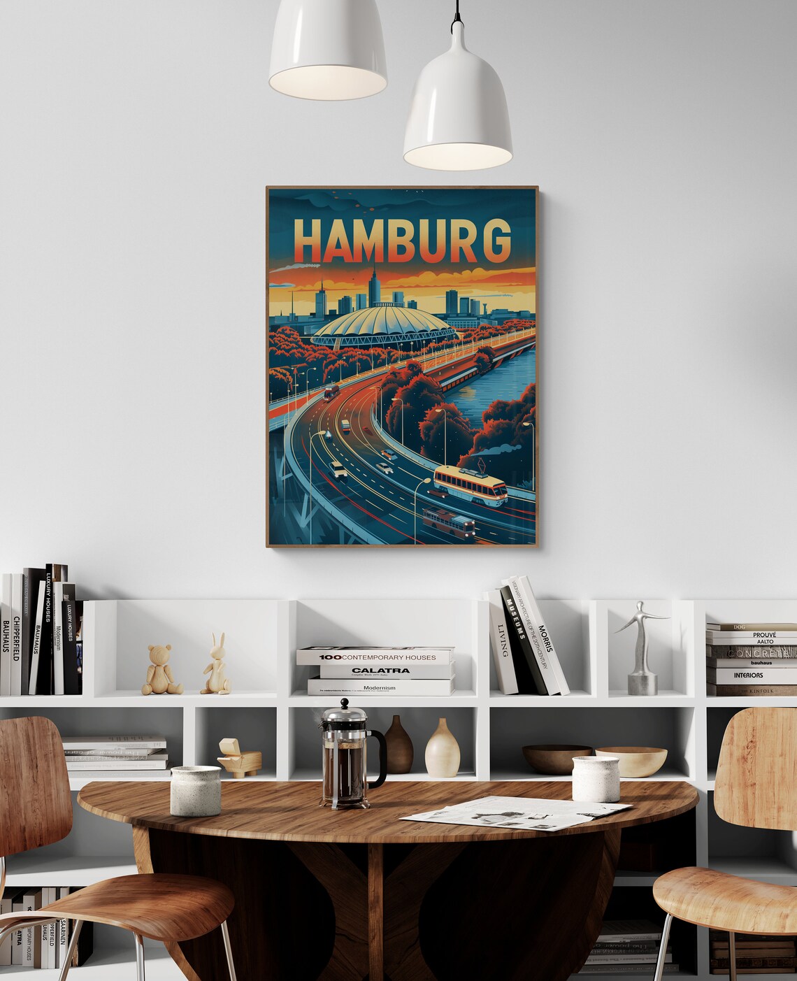Hamburg City Stadium Sunset Highway Skyline Retro Travel Poster - Image 5