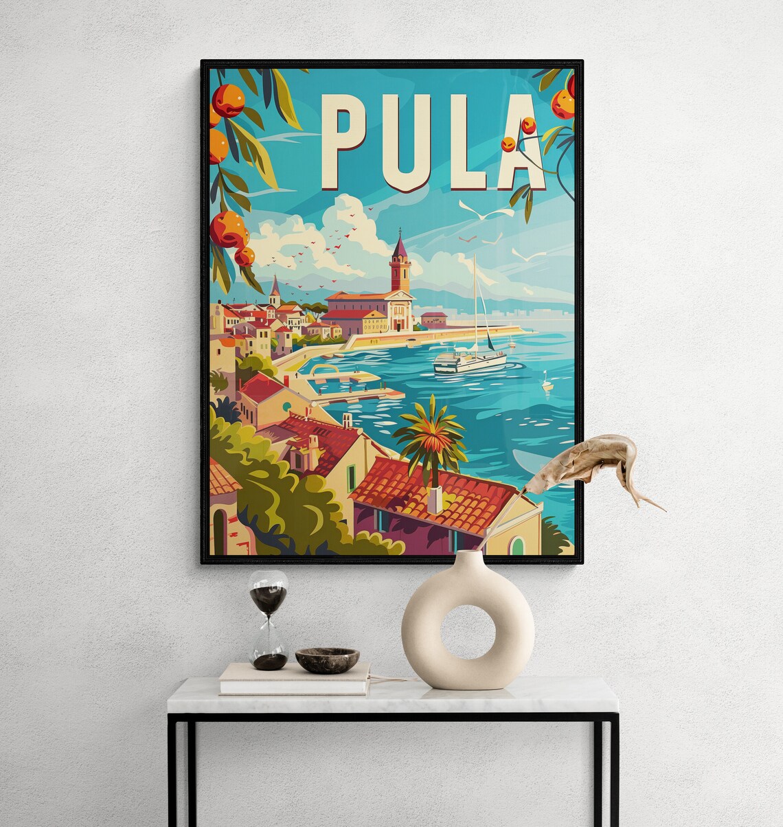 Pula Harbor Church Tower Colorful Adriatic Coast Travel Poster - Image 4