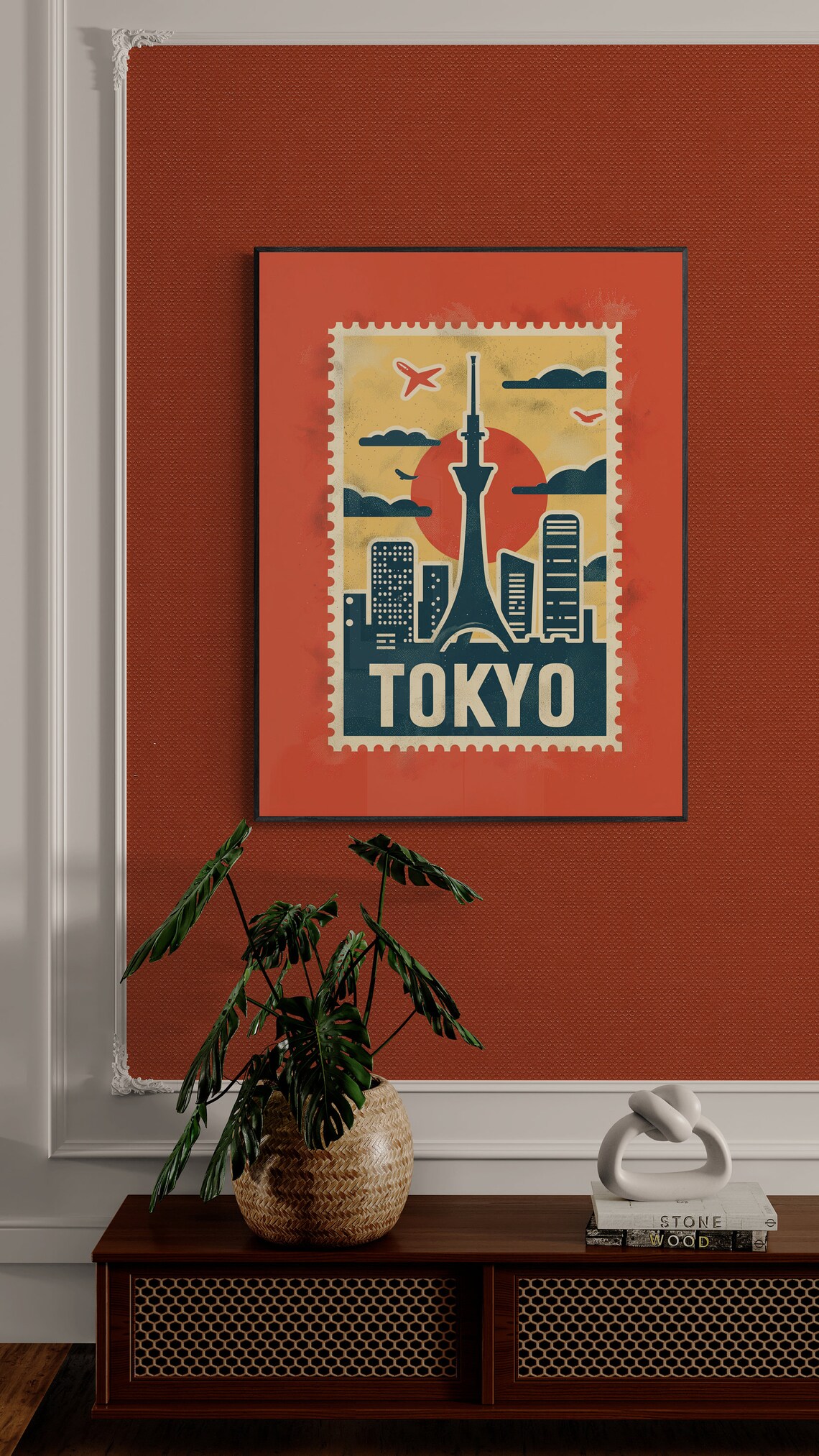Tokyo Japan City Skyline Sunset Retro Postage Stamp Travel Poster - Image 3
