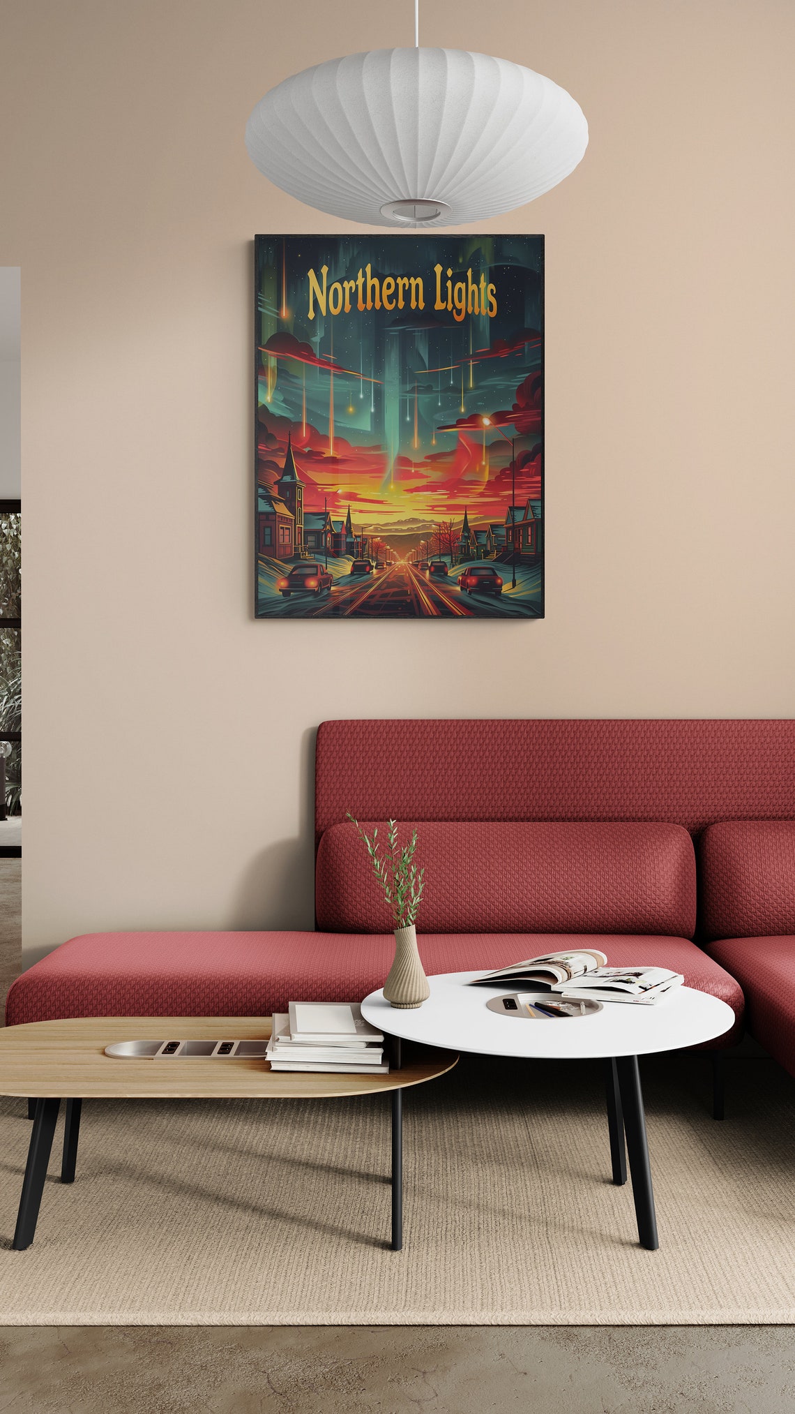 Northern Lights Retro Poster Vibrant Aurora Borealis Scene Framed Wall Art Perfect Housewarming Gift - Image 4