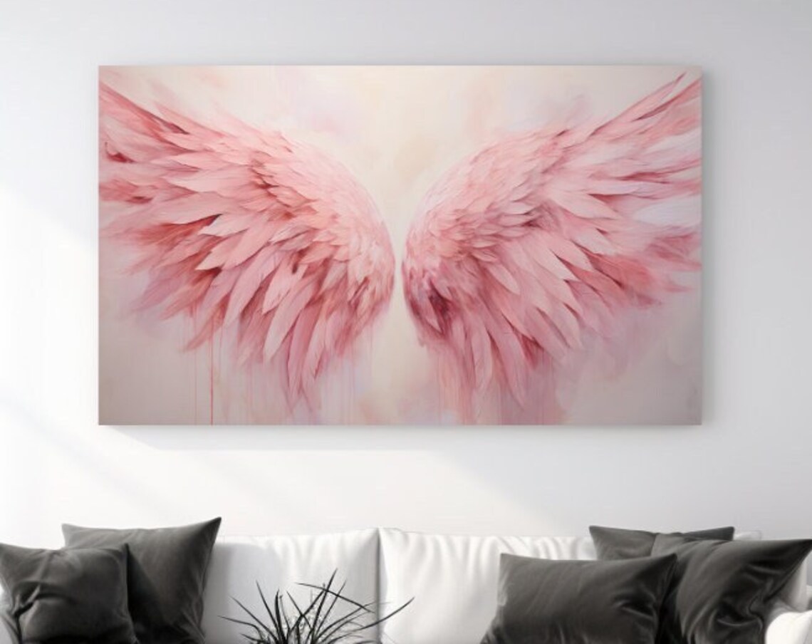 Pink Angel Wings Abstract Art Print, Modern Decor