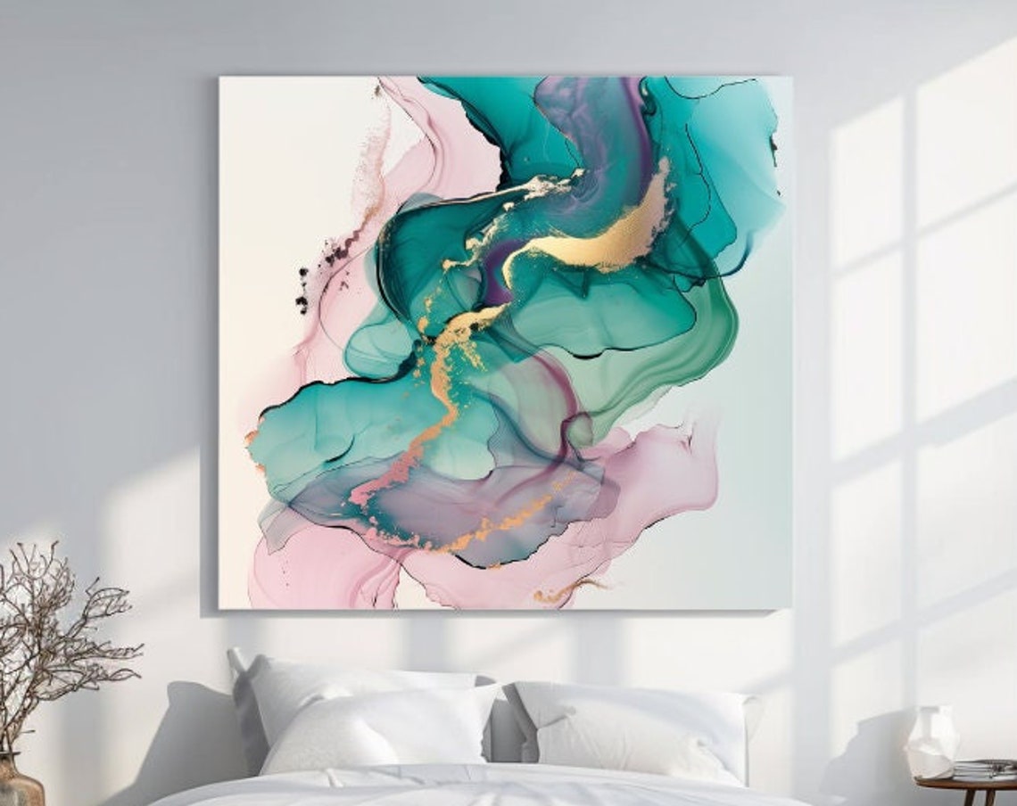Teal Pink And Gold Alcohol Ink Abstract Fluid Art Luxury Poster