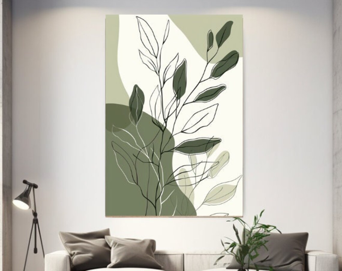 Green Botanical Line Art Leaves Sage Abstract Minimalist Fresh Poster
