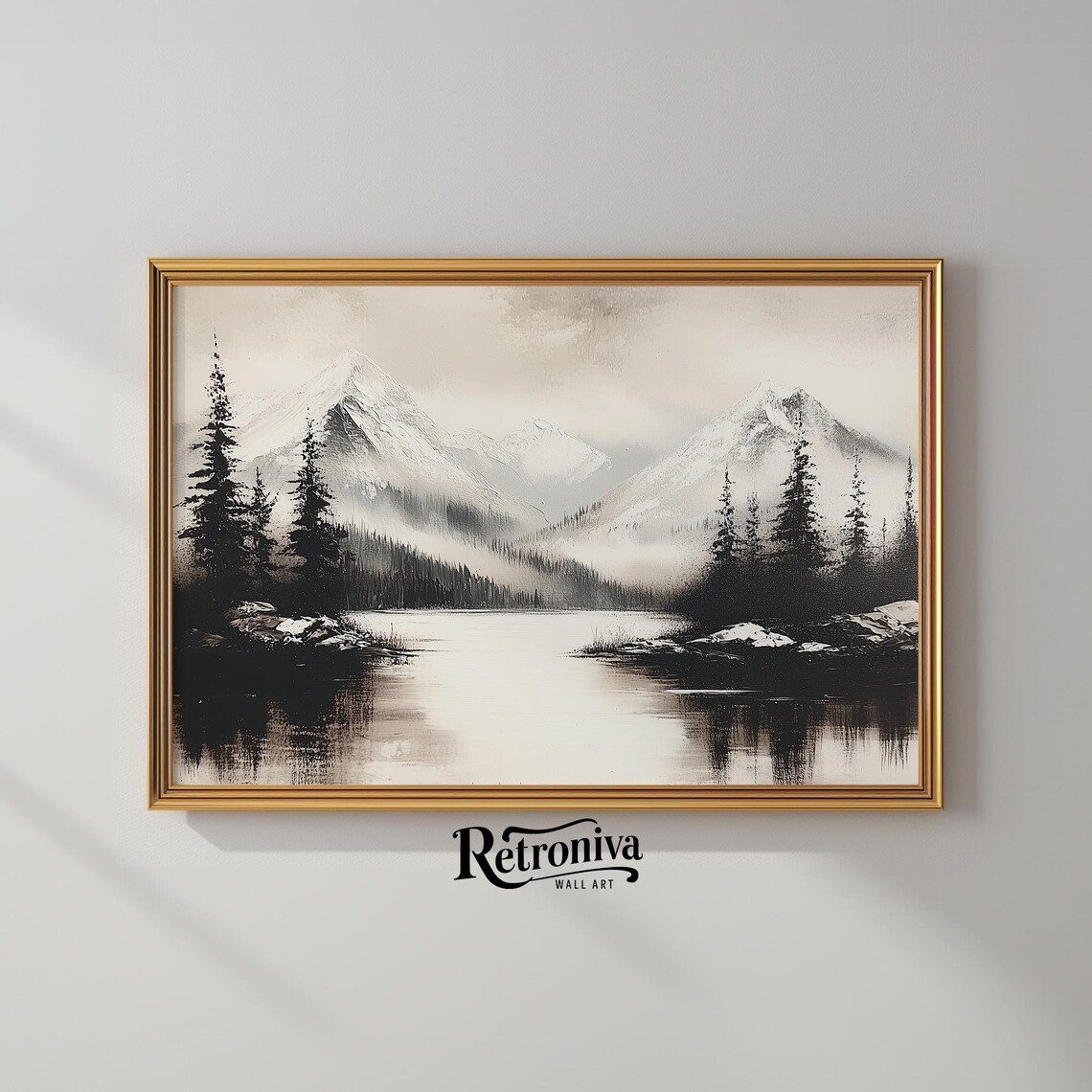 Vintage Snowy Lake Landscape, Rustic Winter Wall Art - Image 2