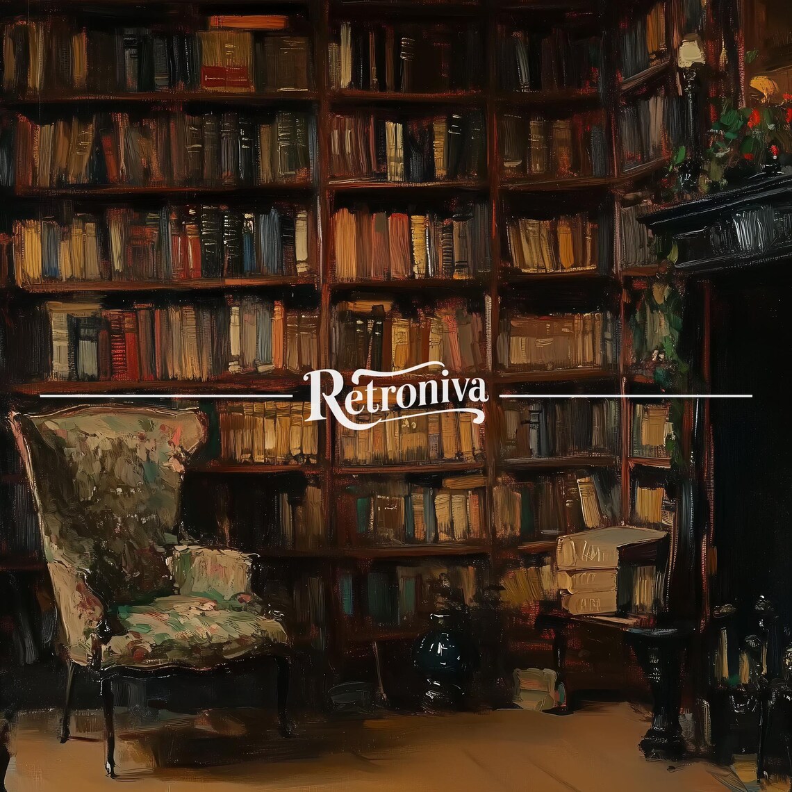 Moody Dark Library Bookshelves Armchair Dark Academia Vintage Room Poster - Image 6