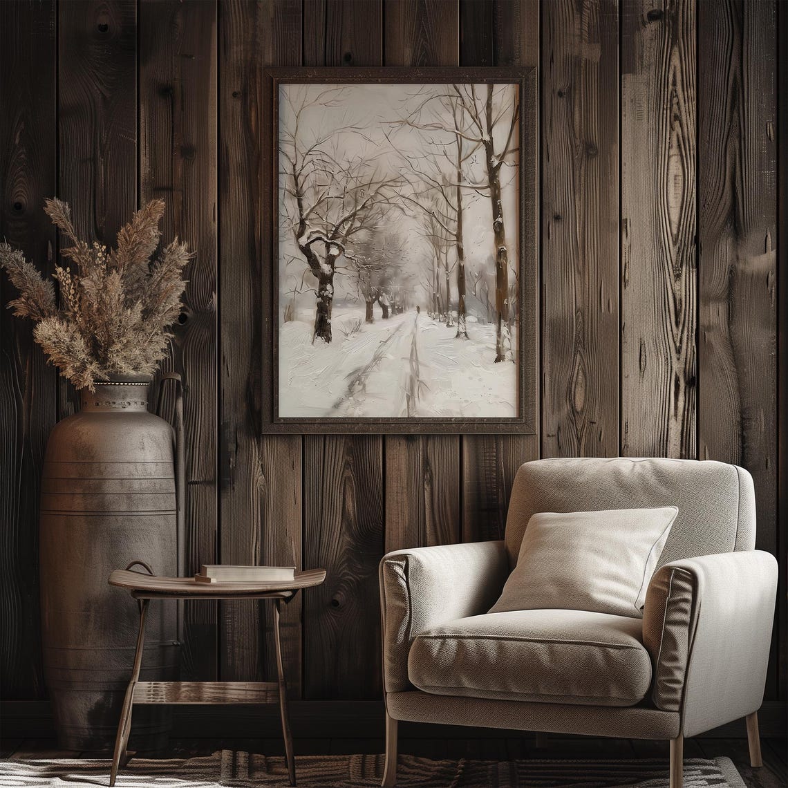 Snowy Country Road Through Bare Winter Trees Vintage Landscape Poster - Image 3