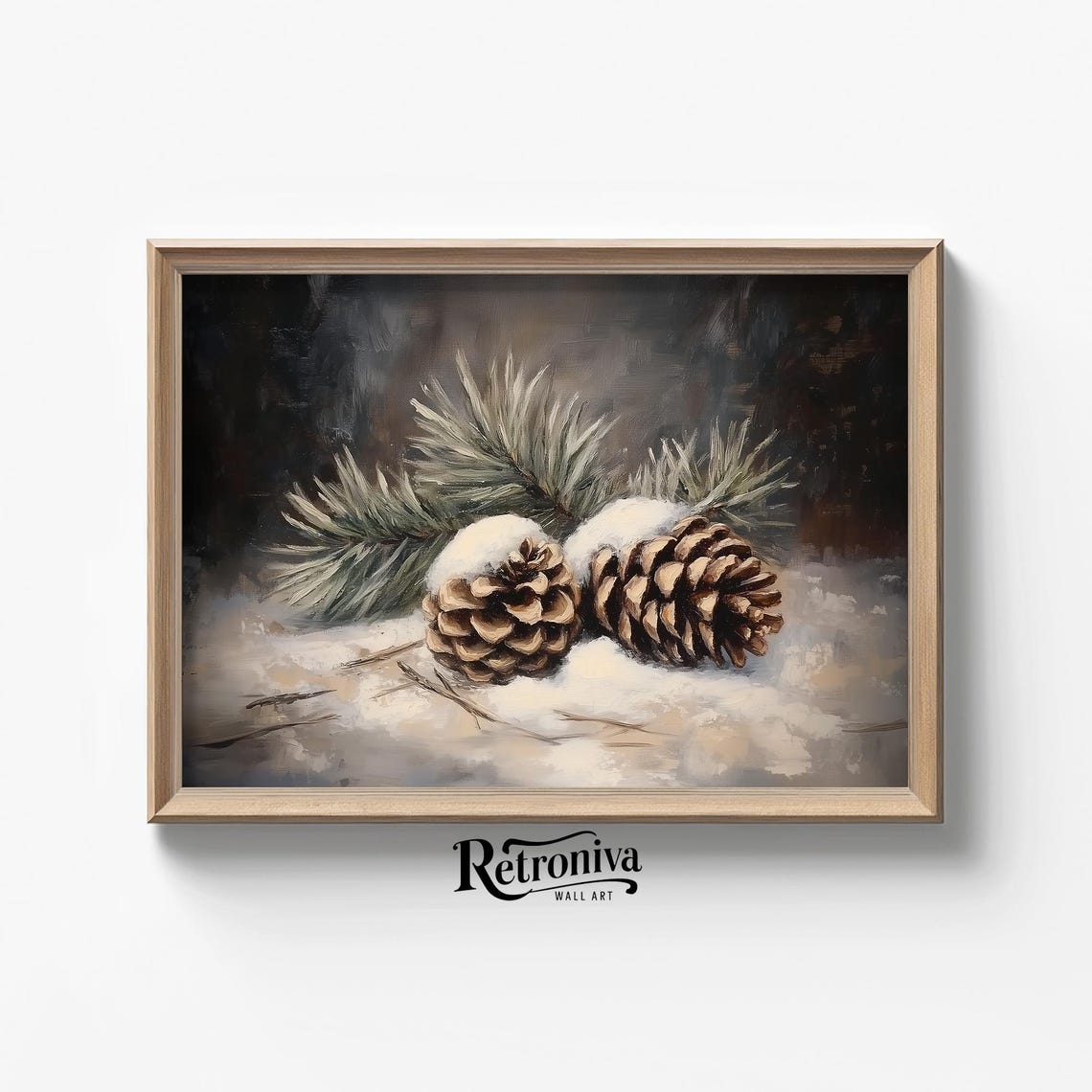 Snowy Antique Still Life With Pinecones And Pine Branch Poster