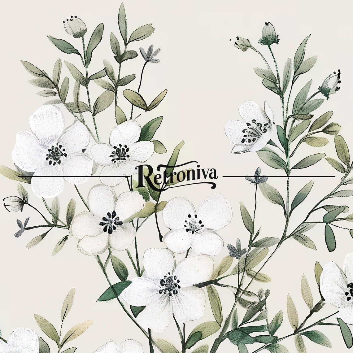 White Wildflowers Botanical Watercolor Antique Farmhouse Poster - Image 7