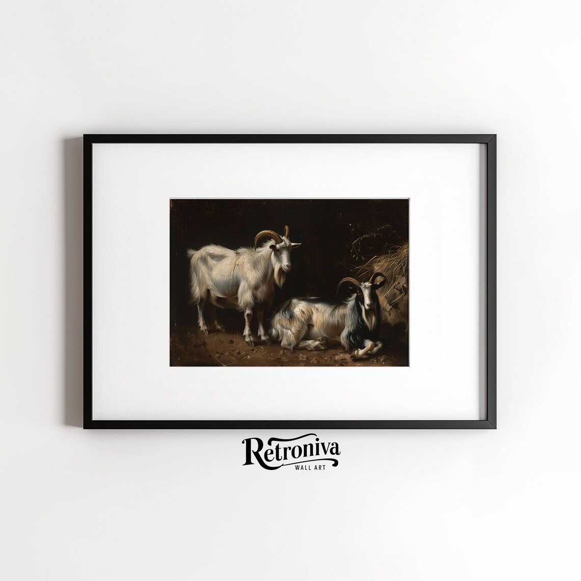 Two Goats In Dark Barn Vintage Rustic Farm Animal Painting Poster - Image 6