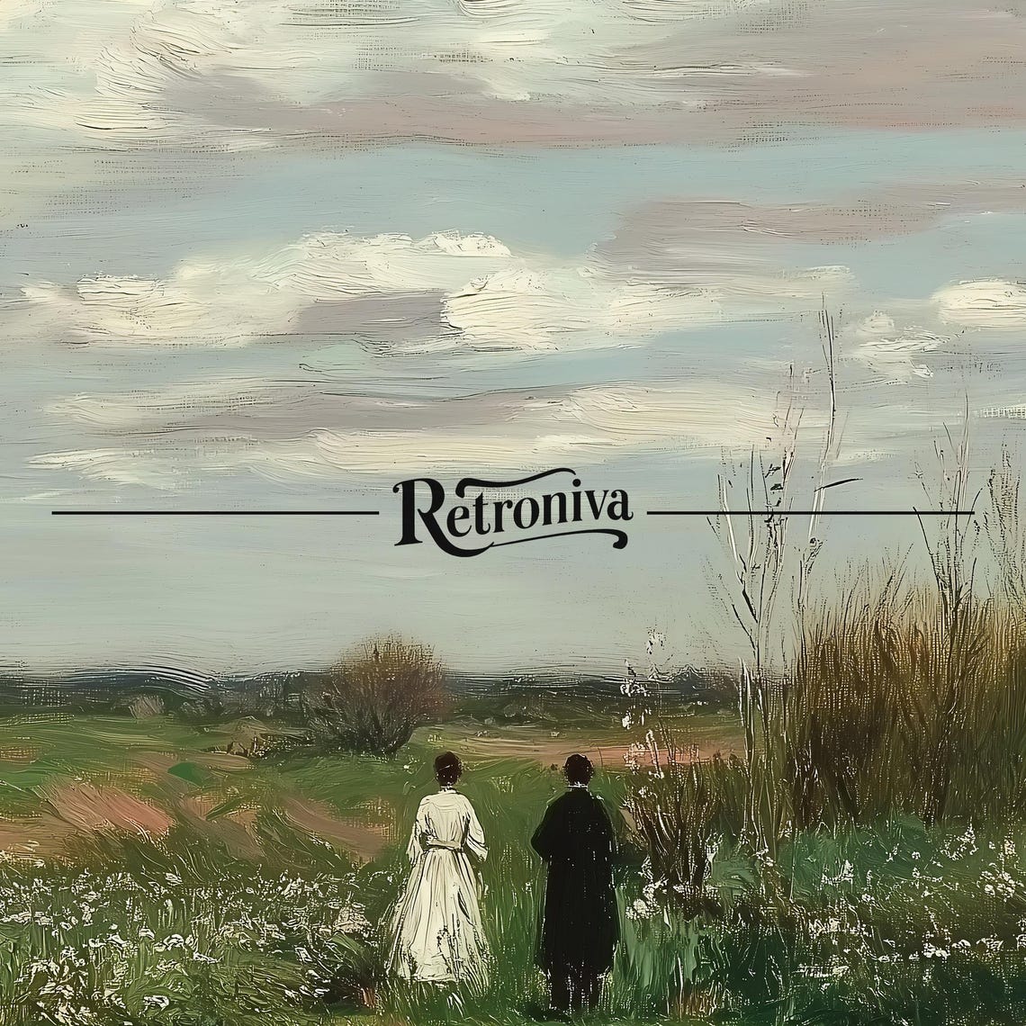 Couple In Country Field Vintage Landscape Oil Painting Wildflowers Meadow Print Cottagecore Wall Decor Retroniva Art Lnd 003 - Image 7