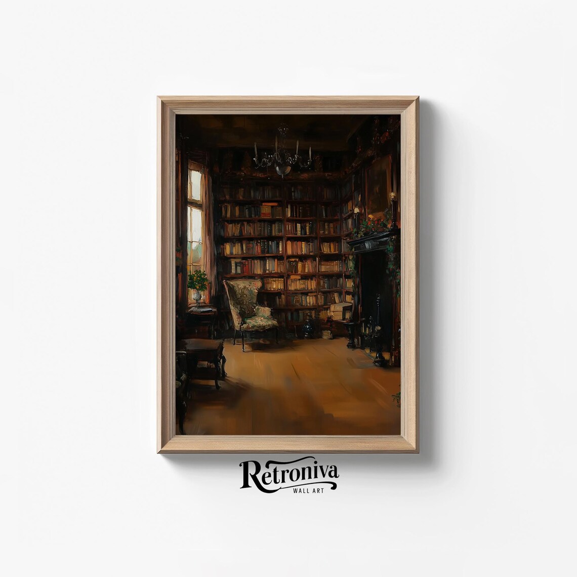 Moody Dark Library Bookshelves Armchair Dark Academia Vintage Room Poster - Image 7