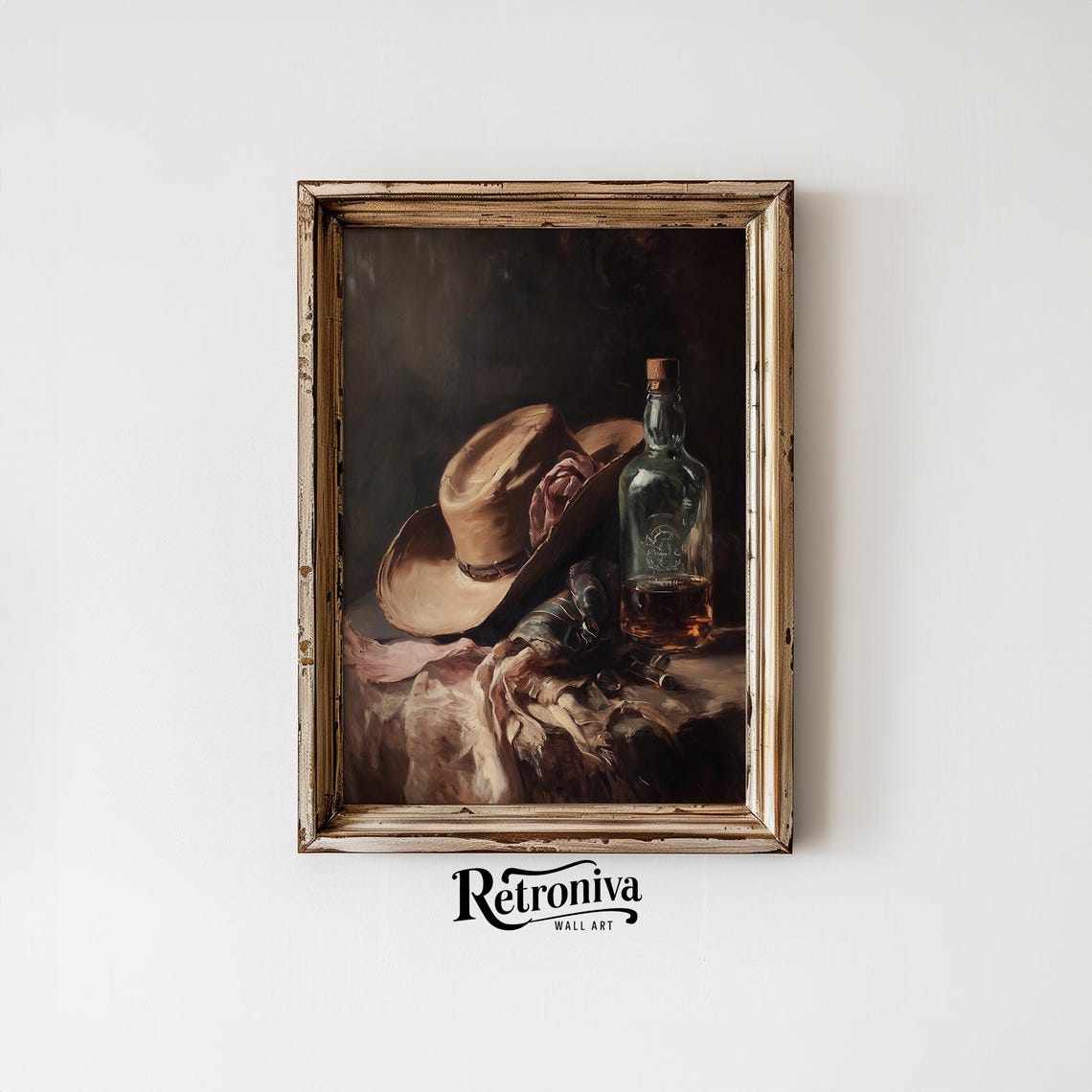 Cowboy Hat and Whiskey Bottle Vintage Western Still Life Poster - Image 6
