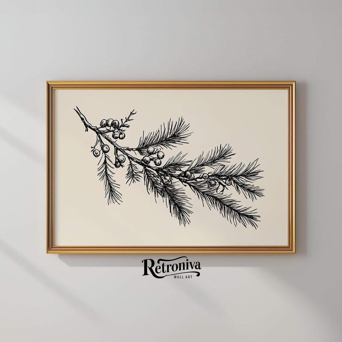 Pine Branch Sketch Minimalist Winter Botanical Line Drawing Poster - Image 2