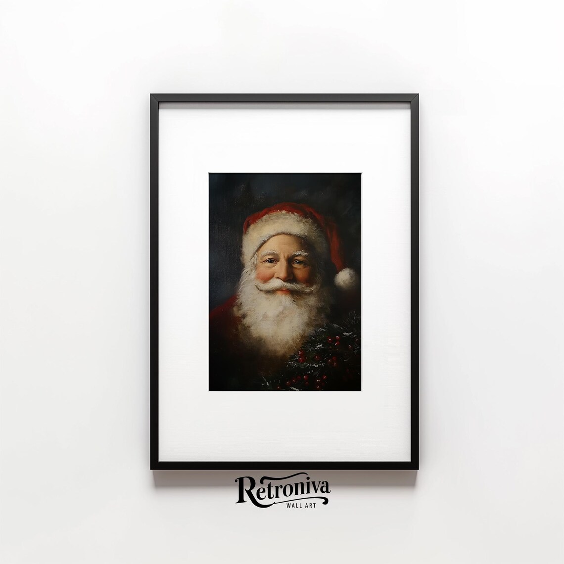 Santa Claus Portrait Vintage Oil Painting Traditional Christmas Print - Image 4