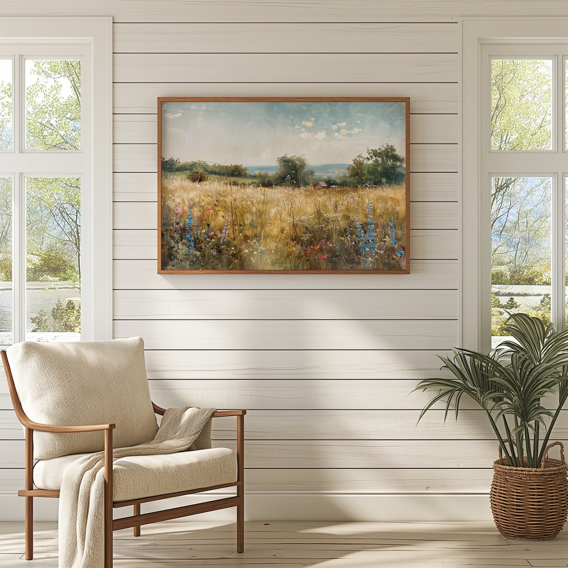 Country Landscape Wildflower Painting Country Field Wall Art Summer Landscape Oil Painting Retroniva Art Sum 004 - Image 3