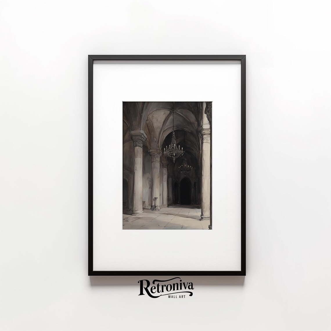 Abandoned Gothic Church Interior Arches Chandeliers Moody Poster - Image 6