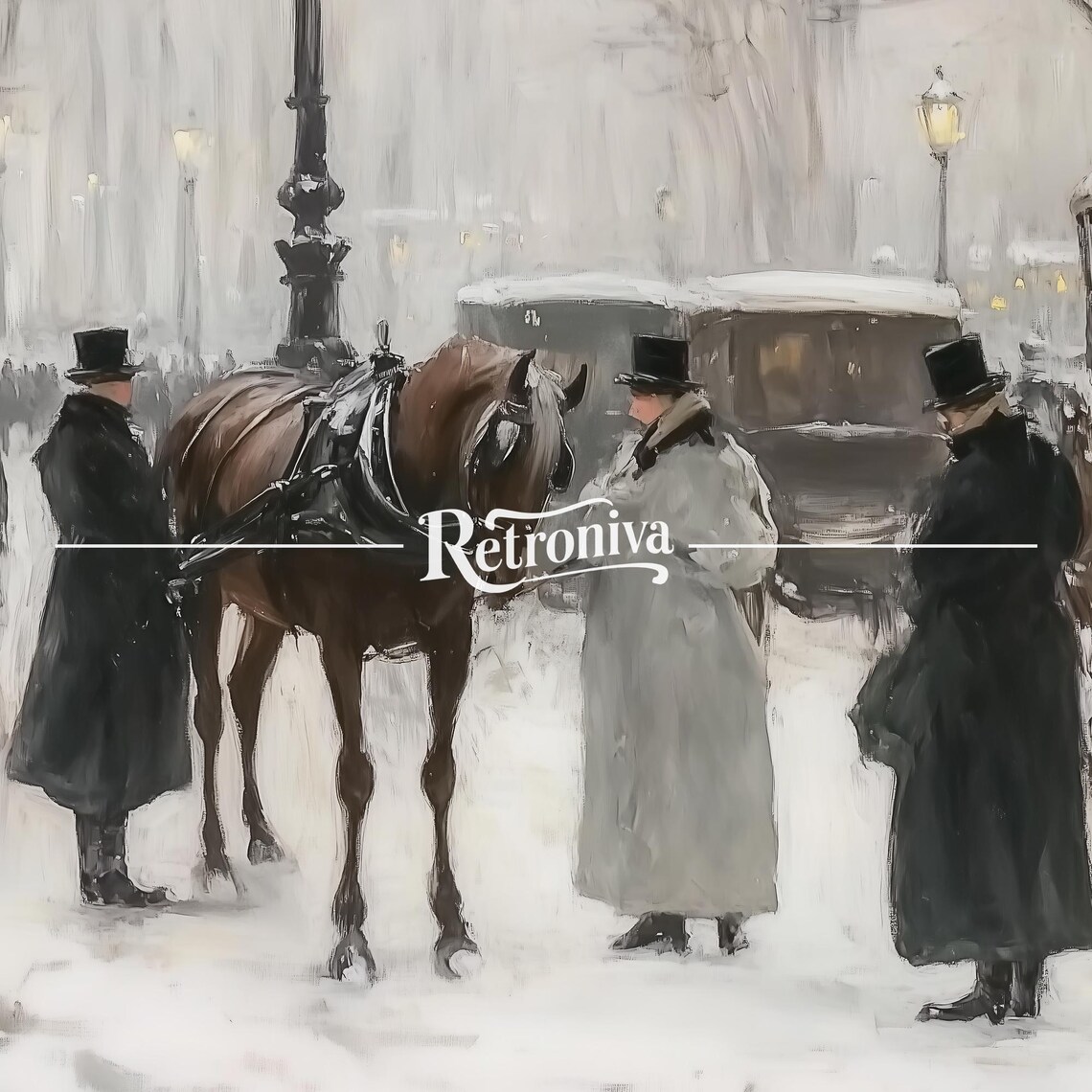 Victorian Snowy Street Horse Carriages Vintage Winter City Poster - Image 7