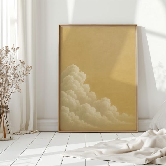 Minimal Cloud Cluster Wall Art Soft Beige Sky Canvas Print Tranquil Neutral Decor For Modern Bedroom Living Room Or Office